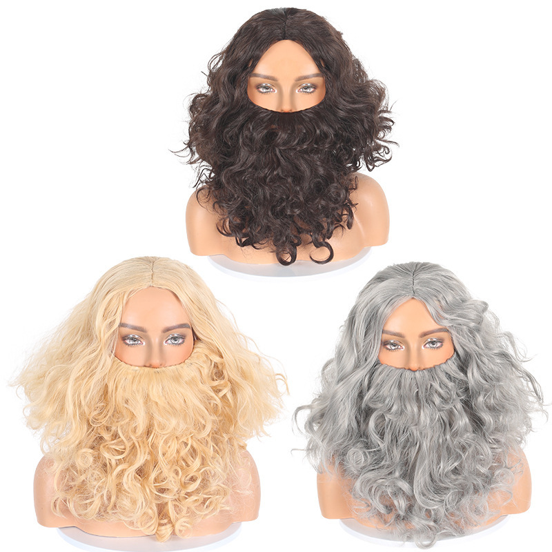 Mufei Santa Claus Beard Full Set White Gray Old Man Beard Christmas Wig Beard Cos Christmas Wig