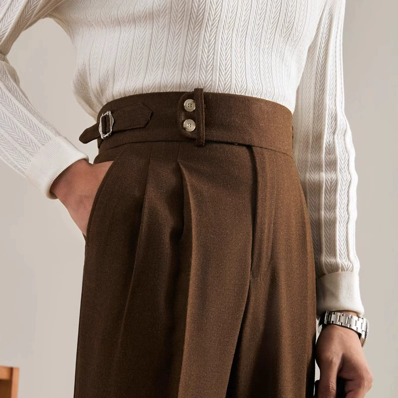 Бизнес джентльмен повседневные брюки мужская весна осень 2024 новая парижская пряжка регулируемый дизайн прямой костюм брюки