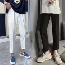 白色显瘦垂感休闲西裤男社会网红潮流修身小脚裤直筒九分休闲裤子