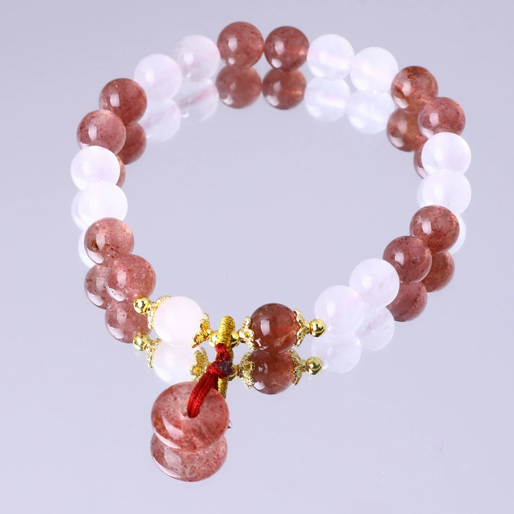 Браслет с кристаллами персикового цвета и клубники с белым кристаллом, чистый и красивый браслет с пряжкой мира, 8 мм, летняя стойка