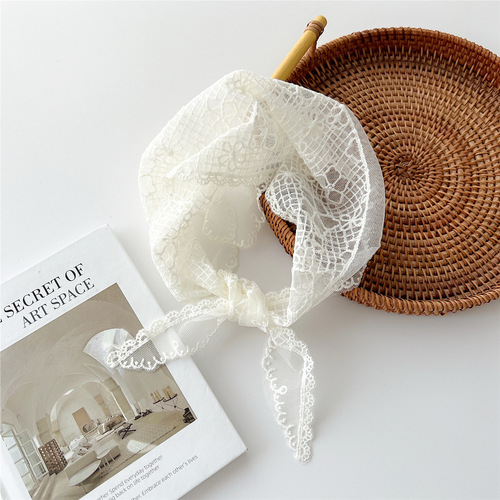 Lace triangle scarf women's spring, autumn and summer Korean hollow fashion versatile small scarf turban bag belt decoration