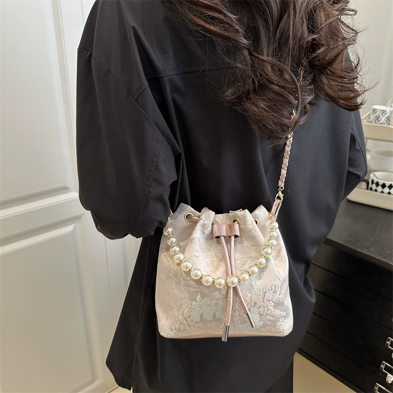 Цепочка с жемчугом, летняя сумка на плечо, сумка через плечо, китайский стиль, с вышивкой