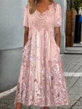I 96800LLace trim floral maxi dress ��˿���߻���ȹŷ����