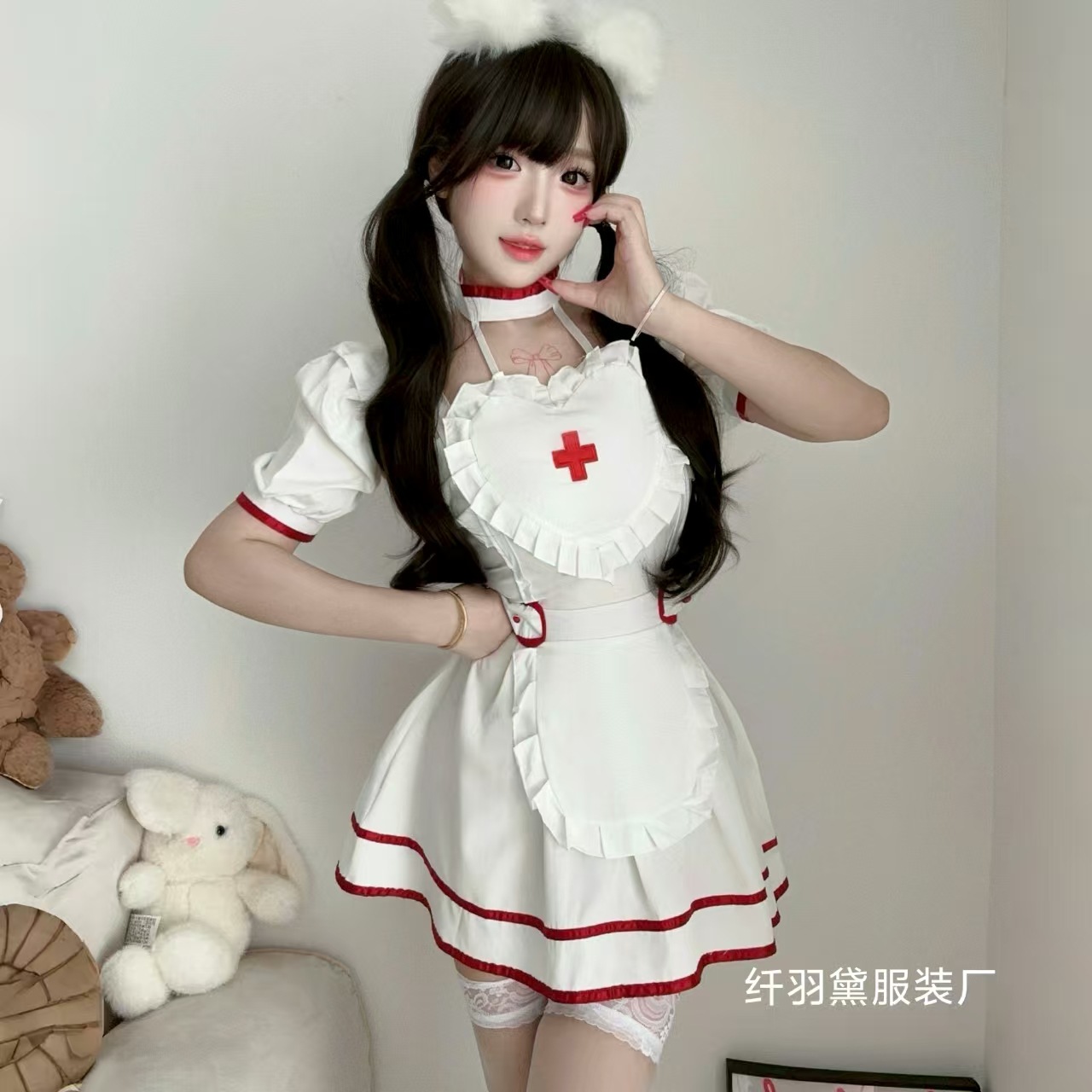 Cute and Sexy Pure Desire Cos Nurse Costume Role-Playing Maid Uniform Dress Halloween Popular Anchor Costume
