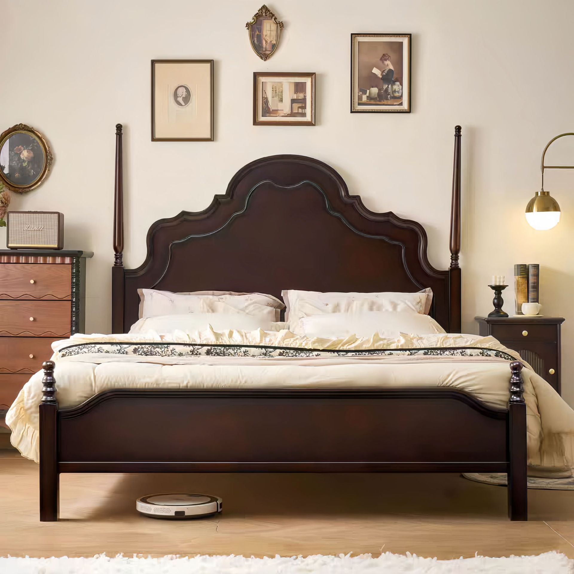 French-Style Vintage Anna Solid Wood Bed 1.8m Master Bedroom Bed Retro Home Use 2m Large Bed Bedroom High-End Wedding Bed
