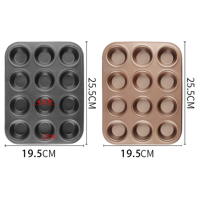 DIY Home Baking 12 Mafen Cup Baking Pan 12 Cups Gold Non-stick Mini Cake Mold Carbon Steel Flat Bottom Pan