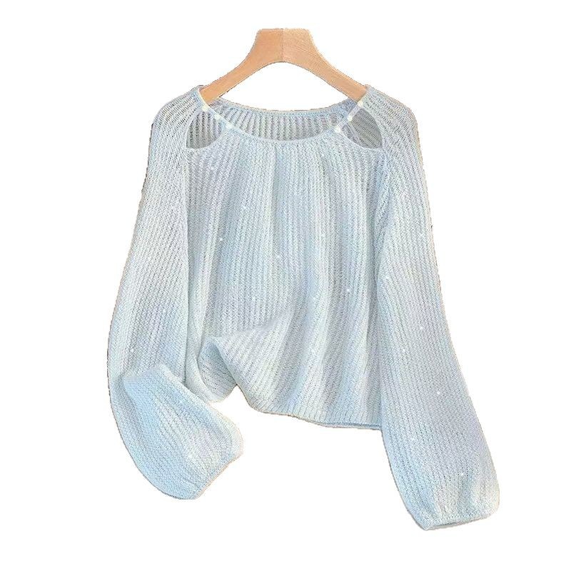 2025 primavera nueva ropa de mujer estilo coreano suelto dulce suéter de lentejuelas hueco reducción de edad diseño de todo fósforo sentido superior image 6