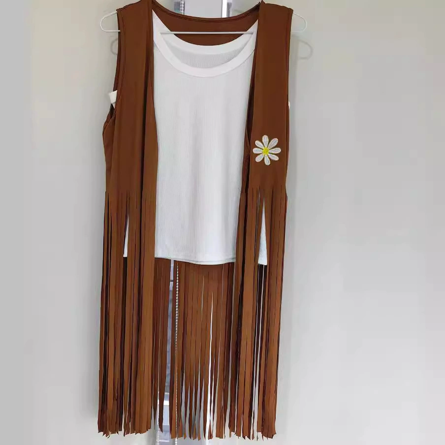 Лето 2024, трансграничный этнический племенный жилет в европейском и американском стиле с кисточками и вышивкой, женский праздничный жилет из спандекса, молочного цвета