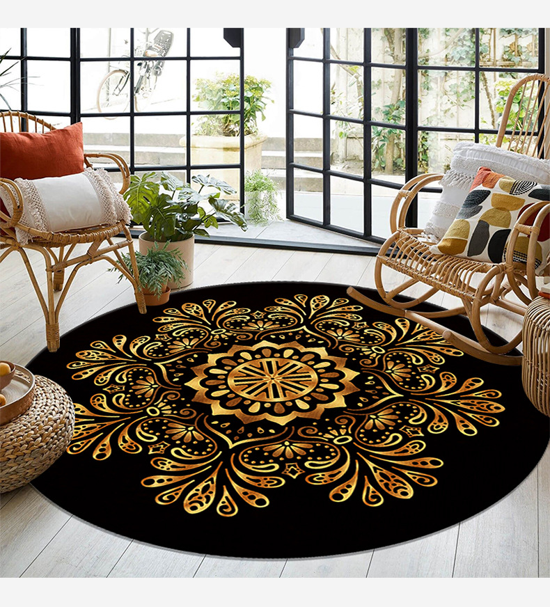 烫金曼陀罗地毯,民族风地毯,地毯民宿,客厅茶几毯,阳台桌椅地垫