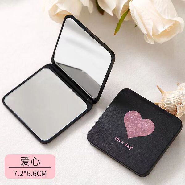 Small handheld cute folding double-sided mirror for students