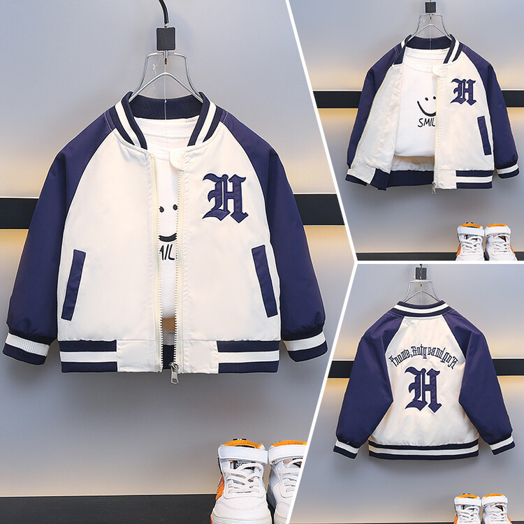 Boys' letter embroidered baseball jacket 2024 Spri and Autumn collection new handsome jacket, trendy children's_voghion.com