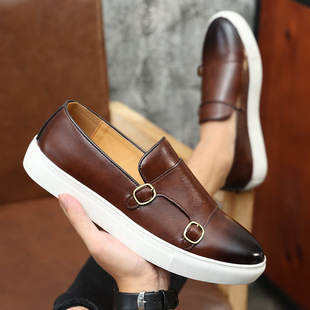 2023 Summer New Men's Slip-on Loafers Korean Style Fashionable All-match Casual British Leather Lazy Shoes Breathable