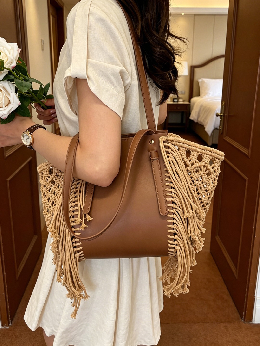 Bolsas de gran capacidad para mujeres 2026 moda de algodón cuerdas trenzadas agujeradas bordas bolsa de playa de viaje de viaje bolsa de ropa de cama casual bajo bolso especial