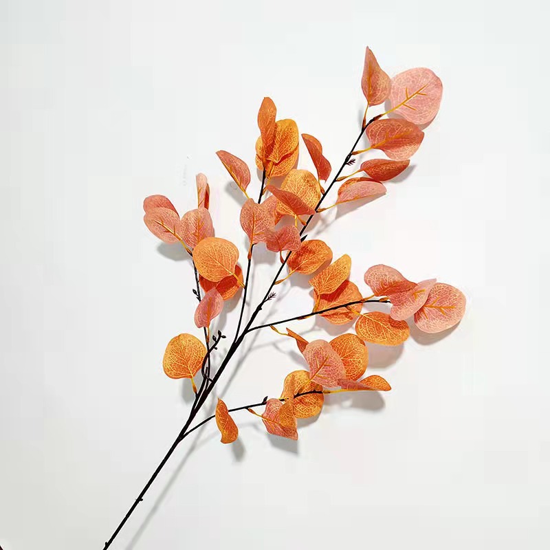 Planta artificial 5 tenedor hoja de manzana flor artificial rama de eucalipto dinero hoja arreglo floral hogar decoración de la boda flor