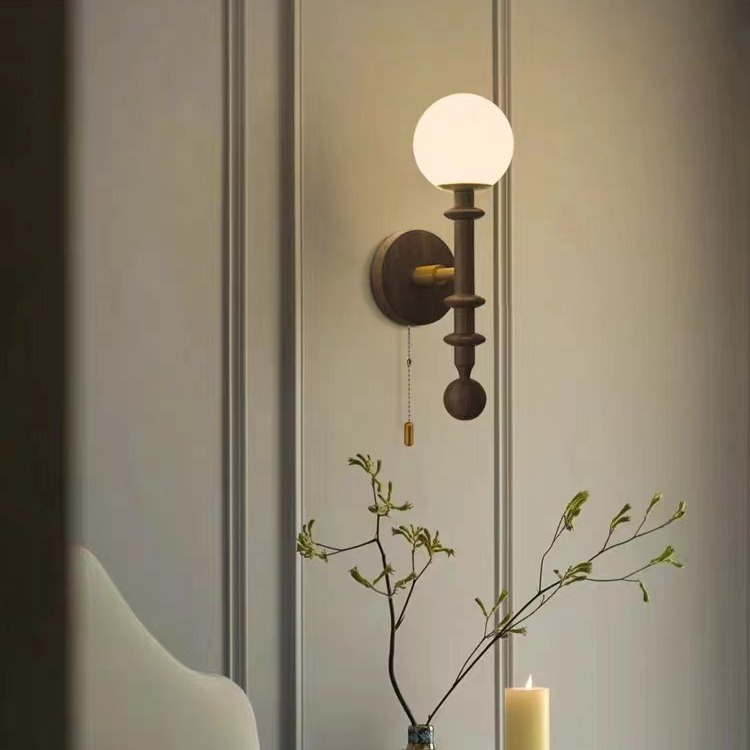 Lámpara de pared simple de cable de tracción lámpara de cabezal de cama retro estilo de viento acogedor sala de estar LED dormitorio cama de lujo ligera francesa