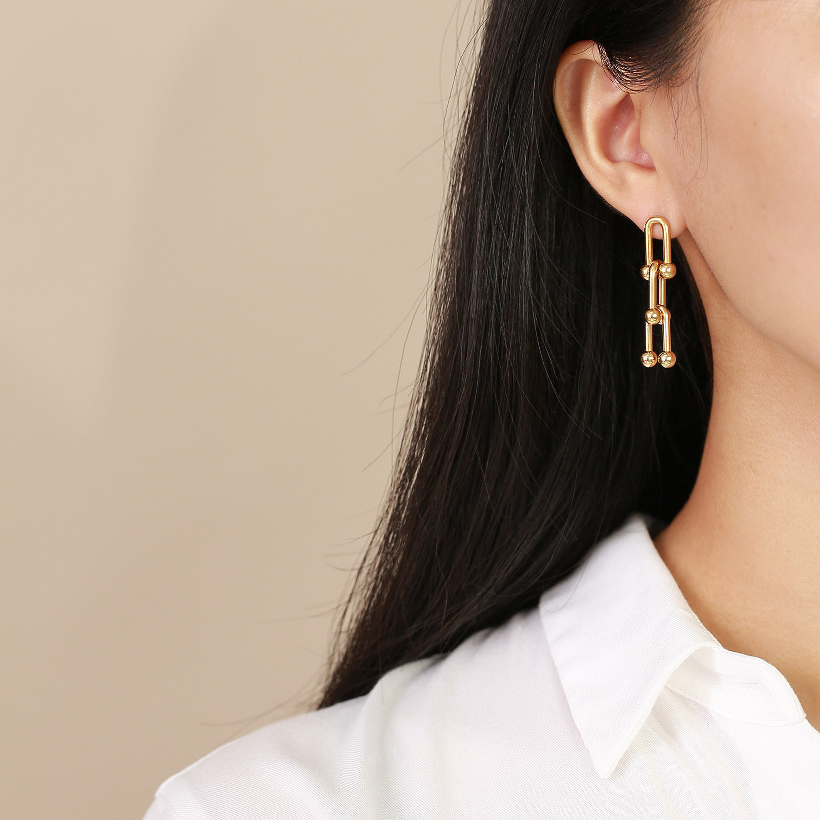 Daily Occasion 201 Stainless Steel Material U Shape Pattern PVD Coated Real Gold Plated 18K Gold U Shape 201 Stainless Steel Fashion Waterproof Non Tarnish Drop Earrings