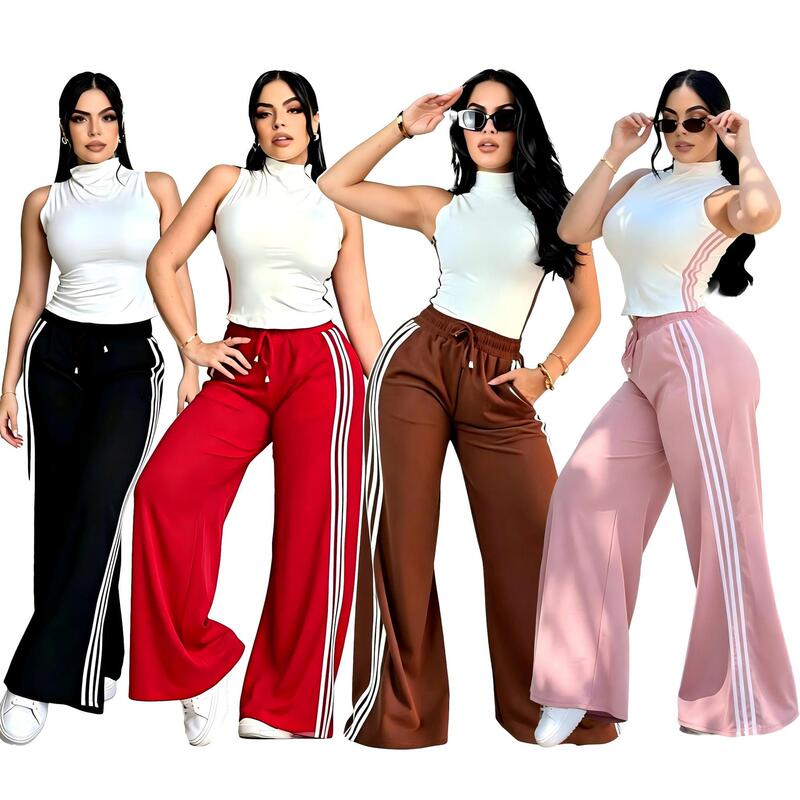 High-neck embroidered sleeveless vest and wide-leg pants two-piece set, slim-fit casual sports suit J5359 High-neck embroidered sleeveless vest and wide-leg pants two-piece set, slim-fit casual sports suit J5359