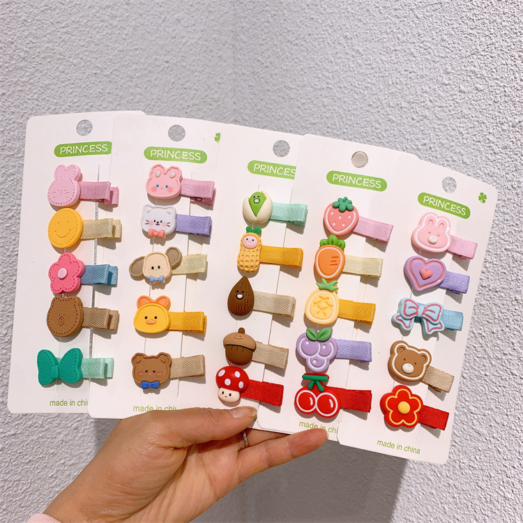 春季新款兒童蝴蝶結髮夾可愛寶寶卡通水果全包布發卡女童碎發邊夾