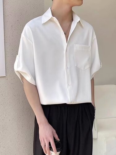 Shirts, men's short-sleeved, Korean fashionable men's seven-quarter sleeve shirt, light mature style, handsome, summer ice silk top