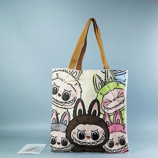 Manufacturer Wholesale Labubu Cartoon Shopping Bag Canvas Bag Student Portable Shoulder Bag Tote Bag in Stock