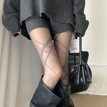 不规则交叉菱格线条提花丝袜辣妹JK袜子性感打底袜黑丝复古连裤袜