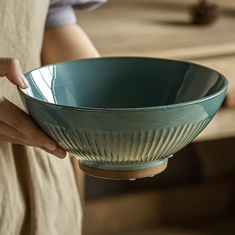 Recomendar japonés retro cubo tazón de fideos de cerámica tazón de sopa hogar ensalada de frutas tazón ramen tazón al por mayor ligeramente defecto