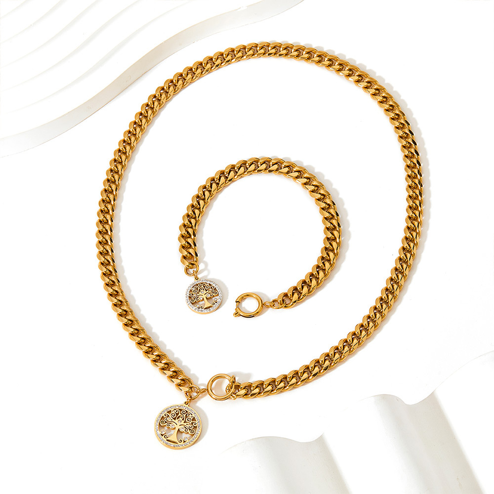 Fashion Tree Stainless Steel Plating Artificial Diamond Bracelets Necklace