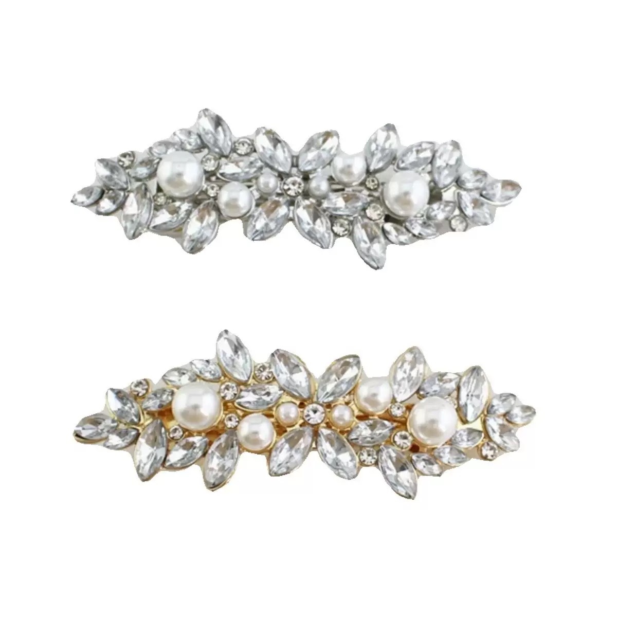 Europa y los Estados Unidos suministraron abrazaderas de cabello de cristal de diamante de ojo de caballo, abrazaderas de cabello de cabeza detrás, toques de cabello de perlas, conjunto de clip de resorte.