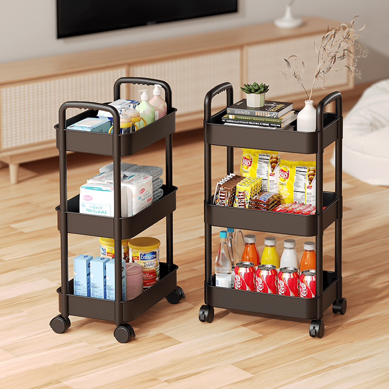 Household PP small cart vegetable basket storage rack standing multi-layer movable kitchen storage shelf