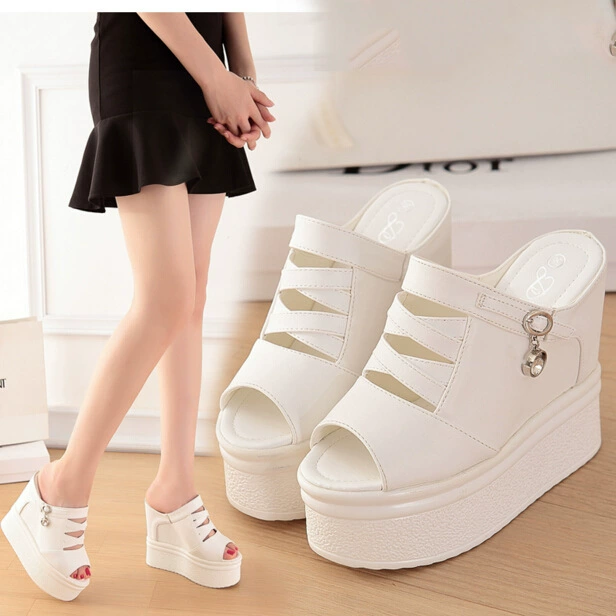 813-36 сандалии на танкетке на сверхвысоком каблуке 14 см платформа белые скрытые тапочки для увеличения роста для женщин Лето