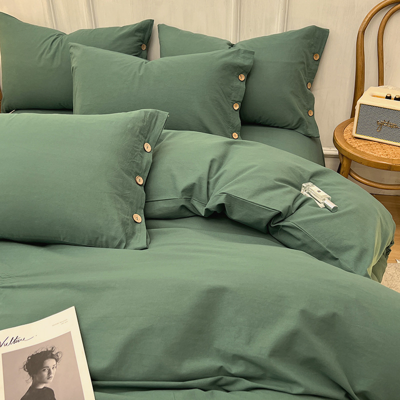 Pure Cotton Bedding Set Solid Colour Four Piece Duvet Cover Set_voghion.com