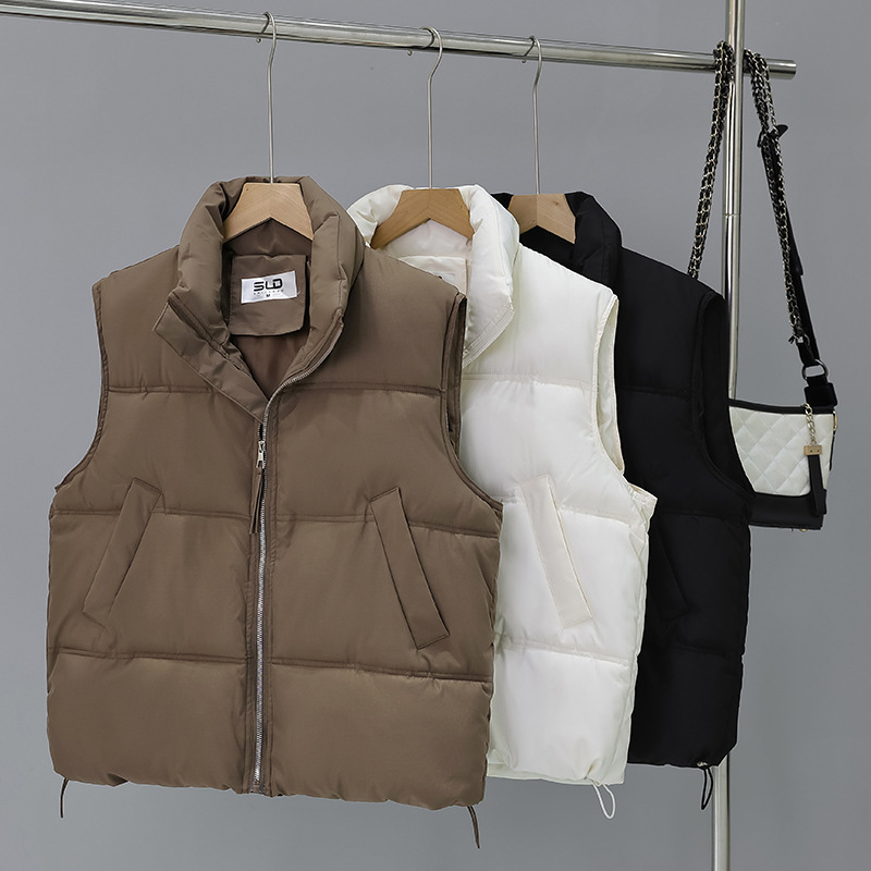 2024 otoño y invierno estilo coreano de collar grueso chaleco de algodón de plumón ropa de pan de moda casual suelta abrigo de hombro a prueba de viento