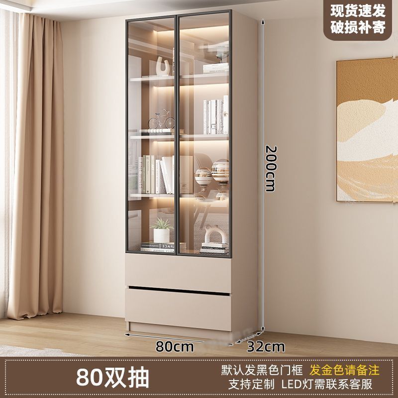 新中式书柜一门到顶加高客厅带玻璃门展示储物柜家用书房门墙书架|undefined