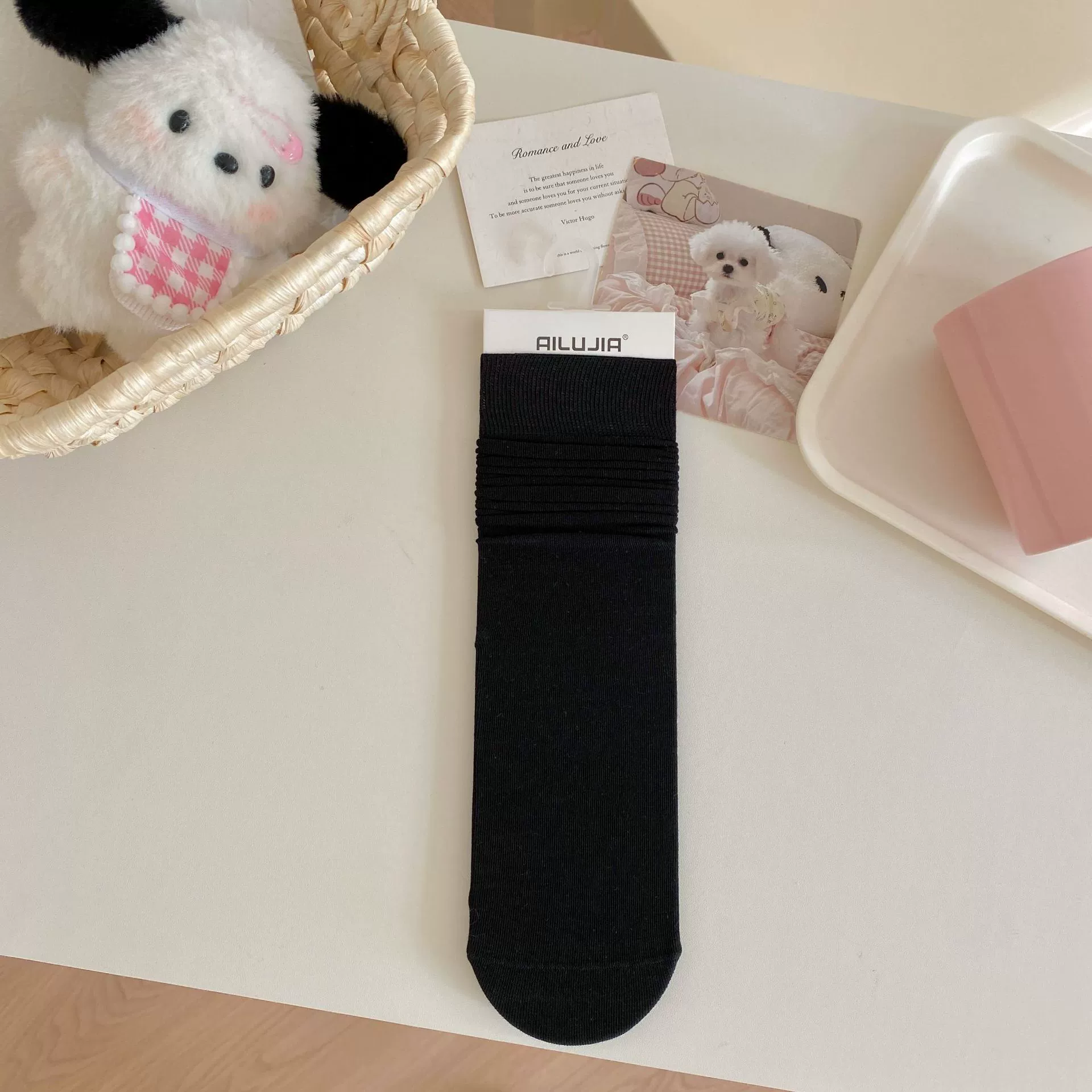 Summer thin cotton knee socks, mid-length
