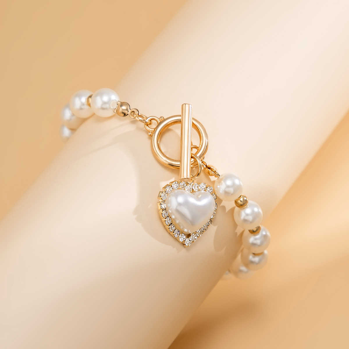 37g Weight Bracelets Classification 1 Set Quantity Holiday, Daily Occasion Imitation Pearl, Alloy Material Heart Shape Pattern Unisex Gender Irregular, Plating Design Lady Heart Shape Imitation Pearl Alloy Wholesale Bracelets 4