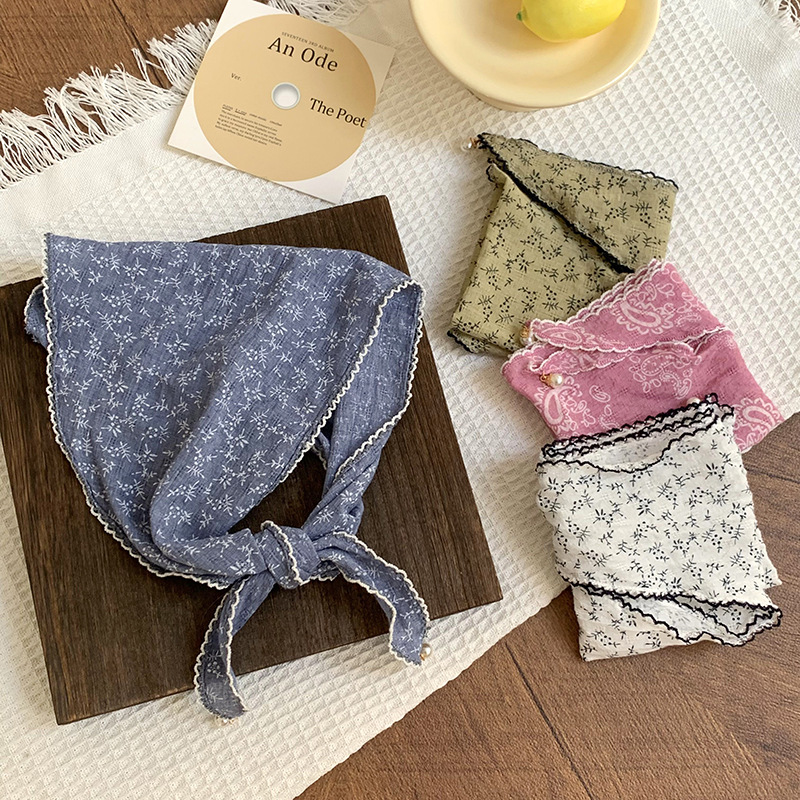 Bufanda triangular, cintura, nuevo estilo, protección para el cuello, bufanda pequeña, colgante de perlas, bufanda de seda, bolsa de flores con sentido avanzado, pañuelo en la cabeza, cinturón para el cabello al por mayor