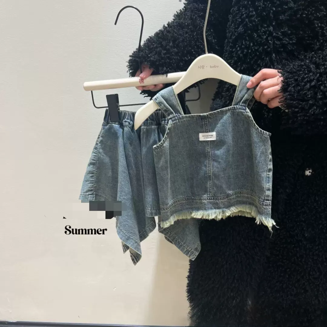 女童套装牛仔套装裙吊带牛仔上衣夏款韩版休闲牛仔两件套500279
