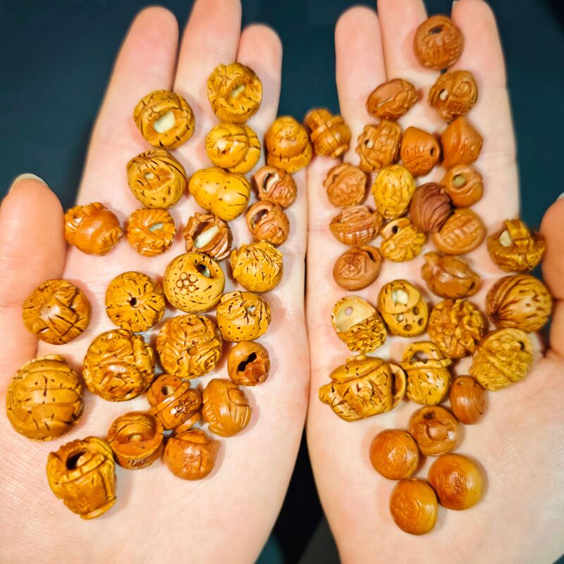 桃核雕刻桃篮配珠手串儿童吊坠手工diy手链材料桃核长命锁福字锁|undefined