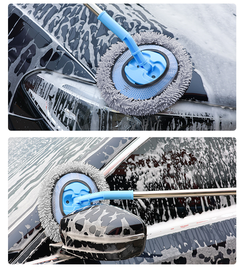 Car Wash Mop, Retractable Curved Pole, Strong and Durable Car-Specific Mop, Anti-Damage Car Wash Brush Cleaning Tool