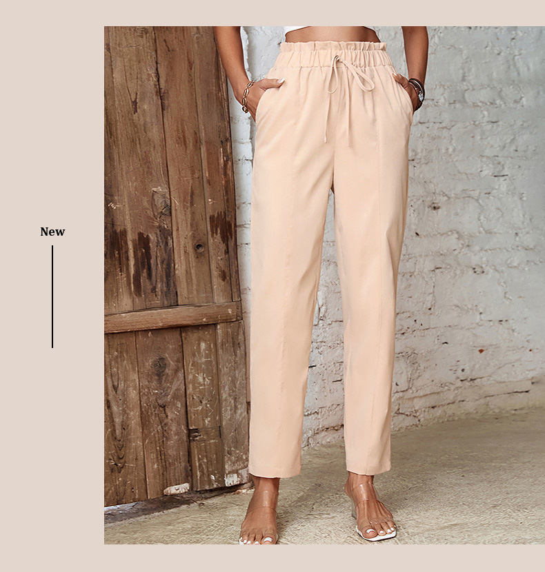 Pantaloni a vita alta Solid Commuter Style Pantaloni con piedini elastici a 9 punti da donna_voghion.com