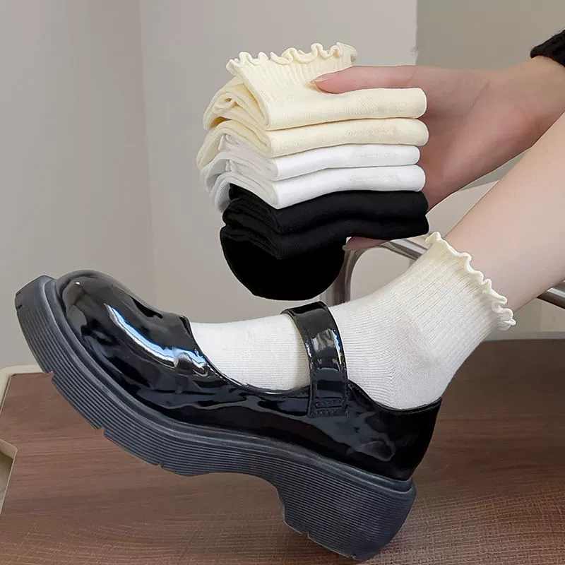 Summer thin Japanese‑style ankle socks, 6‑pair set (white, beige, black), average size
