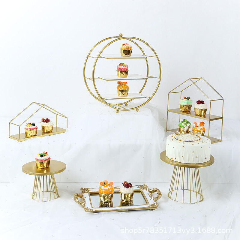 Estante de pastel creativo europeo de postre de metal de decoración estante de exhibición de hotel buffet comida fría mesa de té image 4