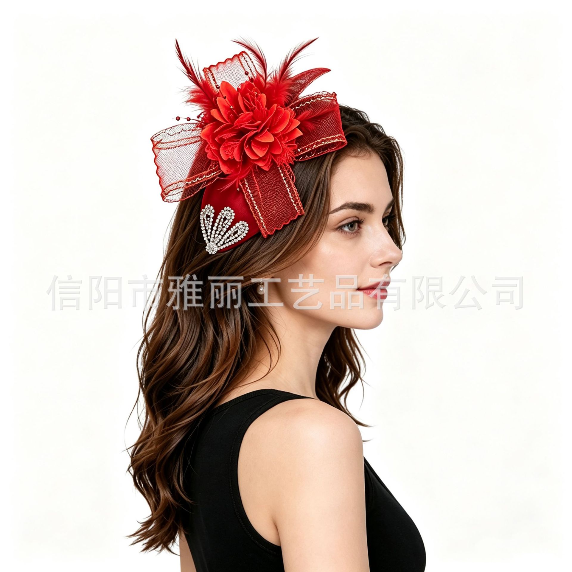 European and American linen bridal headwear, socialite party floral hair accessories, banquet dress accessories, vintage headwear, feather headpiece