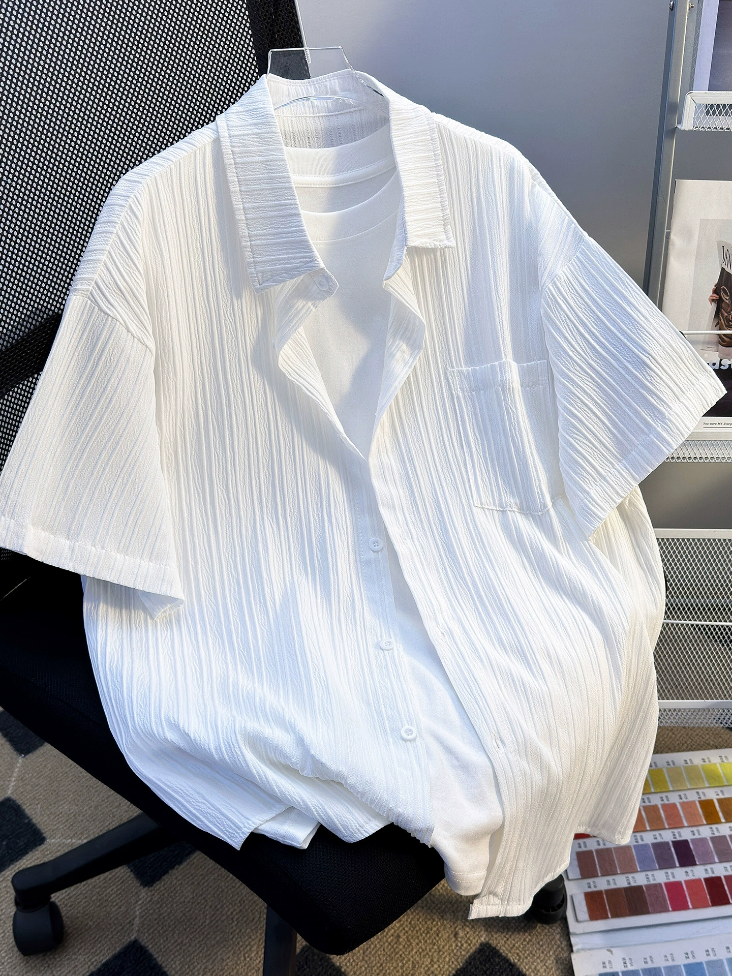 Летняя тонкая полосатая рубашка с короткими рукавами, мужская повседневная модная спортивная свободная рубашка в гонконгском стиле, ретро японская молодежная рубашка