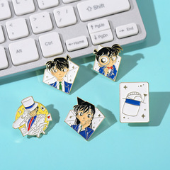 日系懸疑動漫名偵探胸針卡通周邊金屬徽章二次元工藤新一胸章配飾