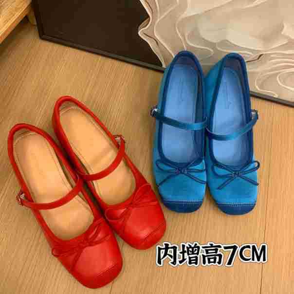 Small Red Ballet Shoes Women's Inner Height 7cm Height Height Women's Shoes Fashion Small Blue Shoes Thick Heel High Heels