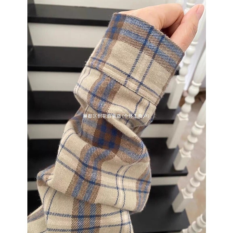 Brushed Cotton Plaid Shirt for Women, Suitable for Layering, Spring and Autumn Thin Jacket, Long-Sleeve Top, Plaid Shirt, Vintage Shirt for Autumn and Winter Brushed Cotton Plaid Shirt for Women, Suitable for Layering, Spring and Autumn Thin Jacket, Long-Sleeve Top, Plaid Shirt, Vintage Shirt for Autumn and Winter