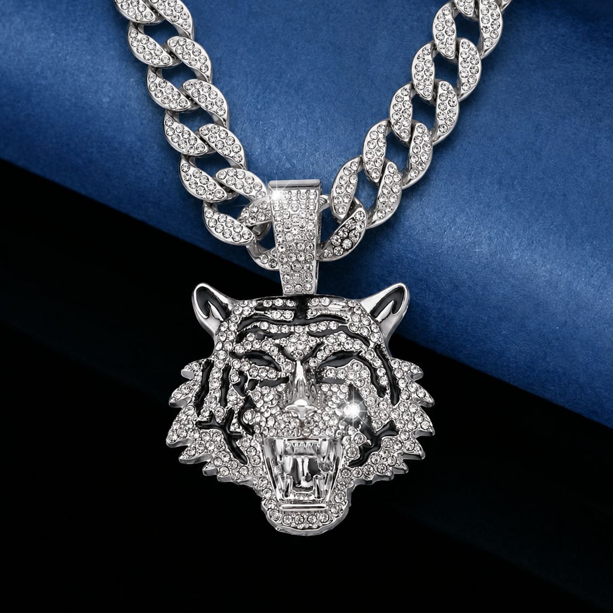 Collar Cubano con Colgante de Tigre 3D en Aleación Estilo Europeo y Americano, Joyería Moderna y Exclusiva para Hombre, Tendencia Hip-Hop