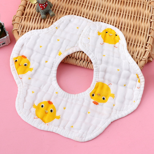 LONGLI Baby Eight-Layer Thick Puckered Gauze Bib with Bubble Fabric Flower Petal PrintApron