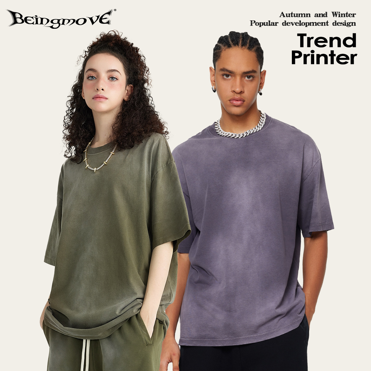 Impresora de marcas| 2025 primavera y verano juventud algodón cuello redondo lavado con agua de manga corta estilo americano calle suelta camiseta de hombre